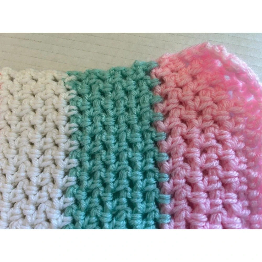 Crochet blanket hand made new pink mint white rick rack pattern 22x44